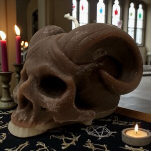 Bougie tête de mort avec cornes courbées